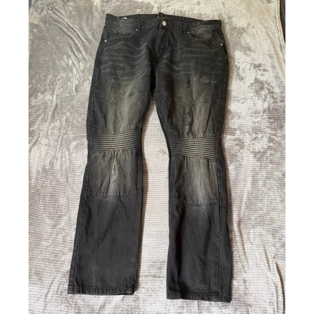 Rocawear Mens Black Distressed Moto Biker Jeans Stretch Denim 38x30
